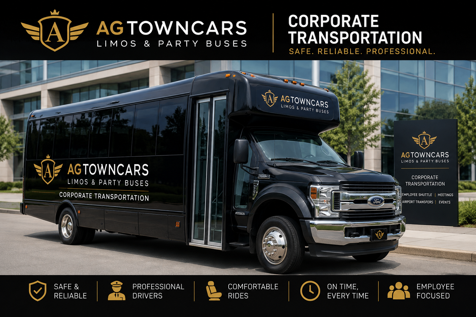 corporate transporation for agtowncars limos and party buses