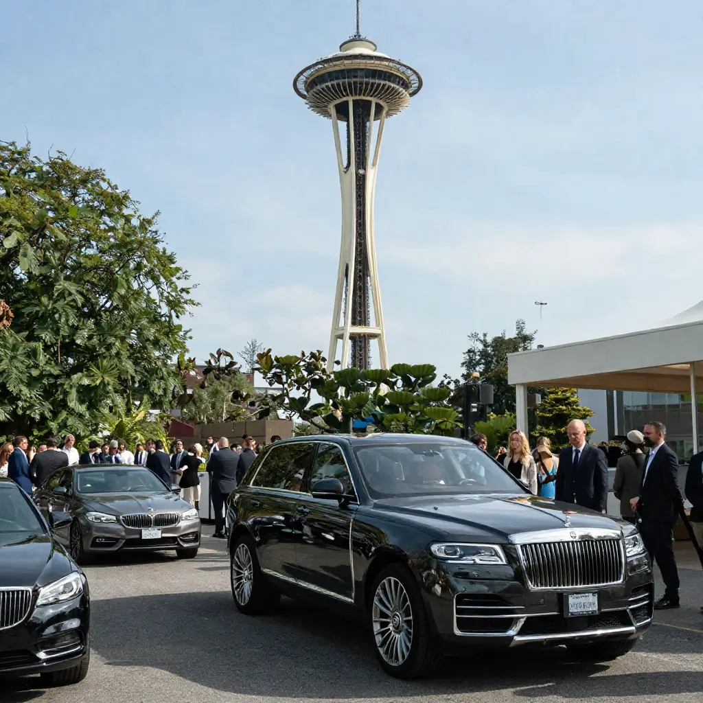 Event Transportation Services with luxury executive SUVs transporting guests to a corporate event in Seattle